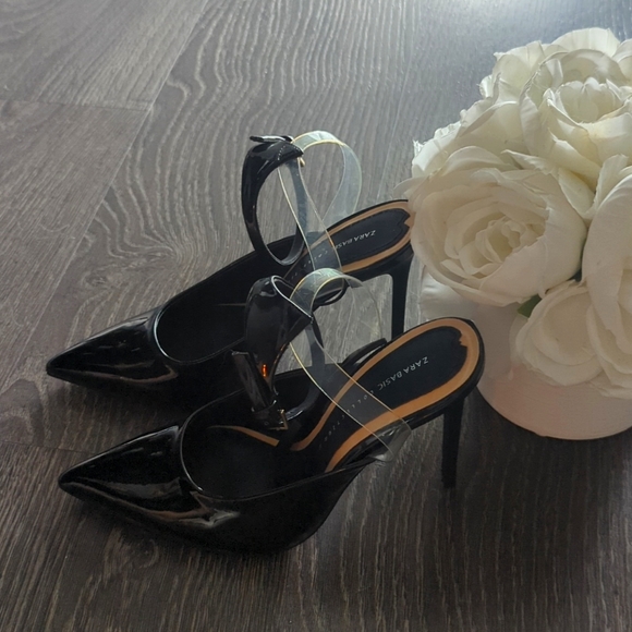 Zara Vinyl Patent Black Slingback Heels - Picture 5 of 10